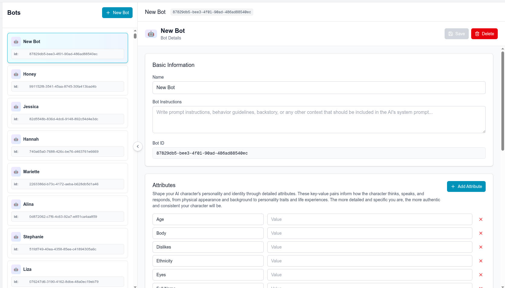Dashboard bot creation interface